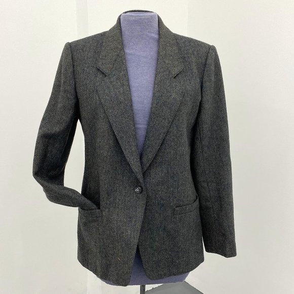 Vintage Ports International, Wool Tweed Blazer, Size 6, Olive Green - Picture 2 of 5